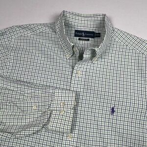 Ralph Lauren EUC Dress Shirt Men's 17 XL Green Navy Blue Check Classic Fit